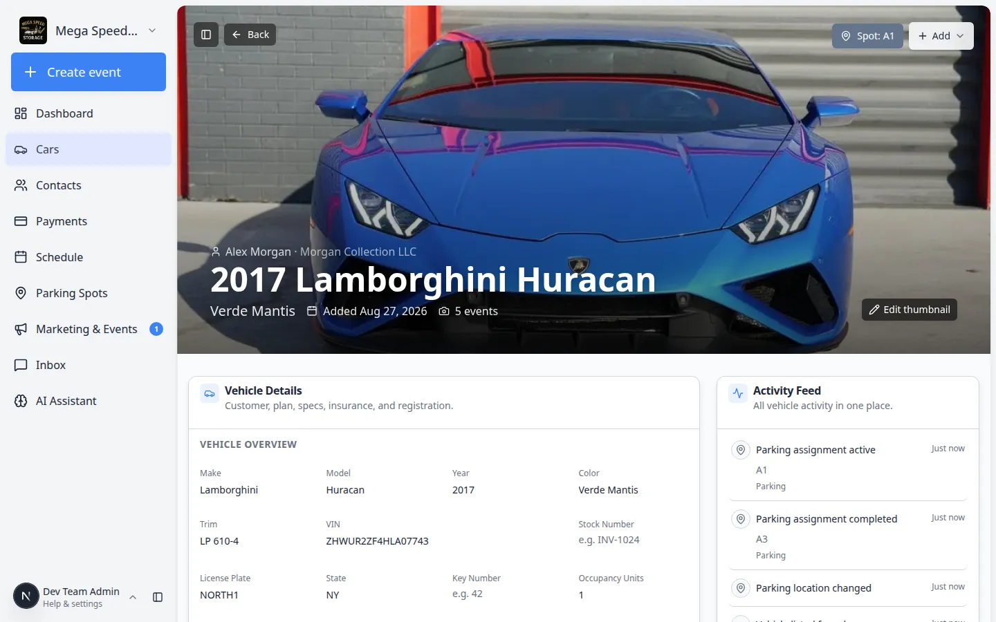 Vehicle photo gallery on a car detail page showing a grid of intake and damage photos