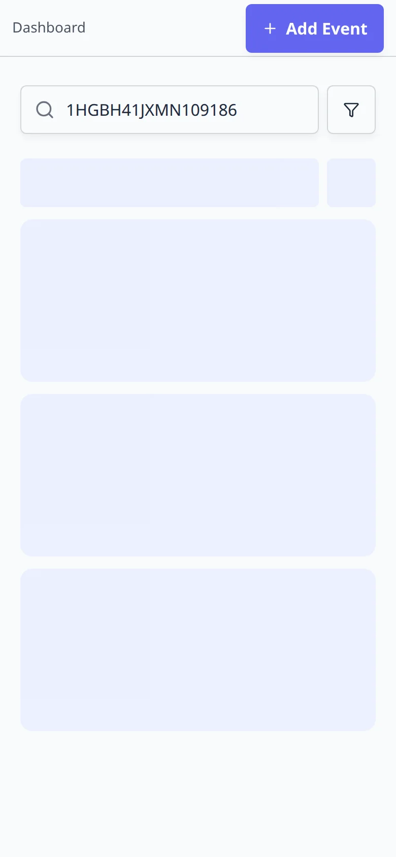 Car Not Found screen on mobile showing the scanned VIN and buttons to create a new car or scan again