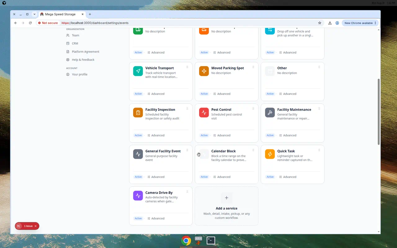 Dashed Add a service tile on the Services and schedule page