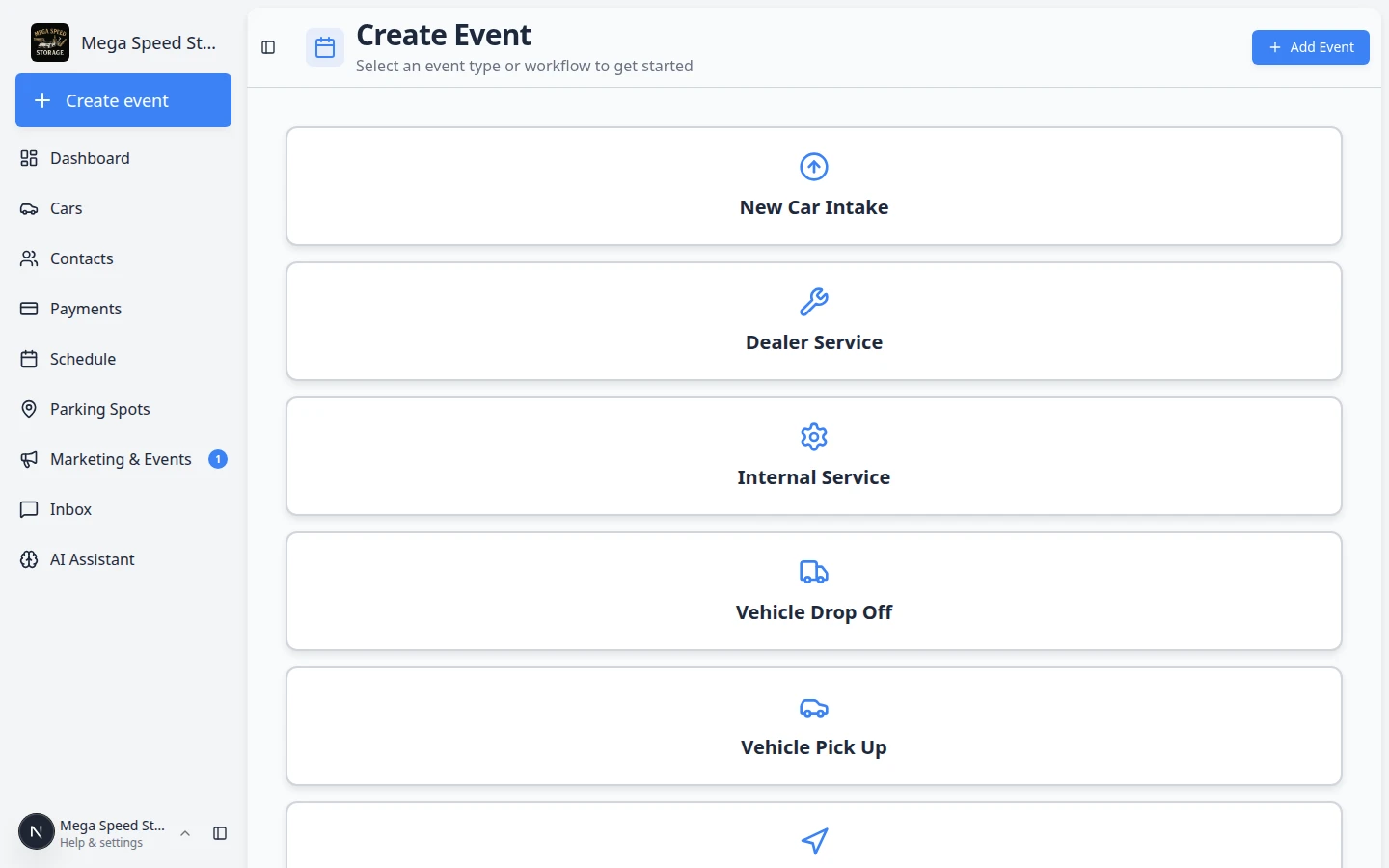 Create event home page with event cards stacked in a single column