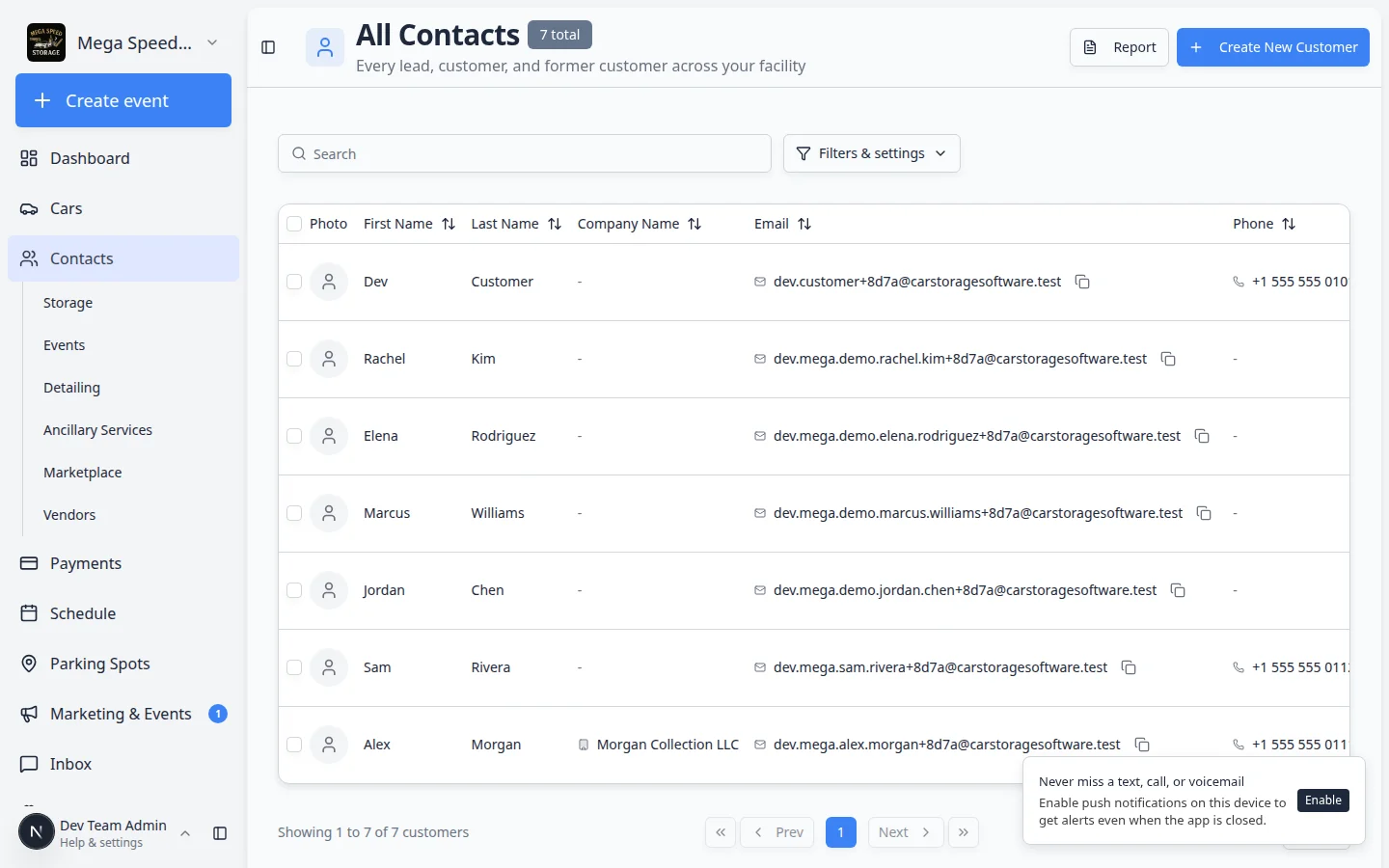 Contacts list with search box ready to find a customer who submitted a public registration form