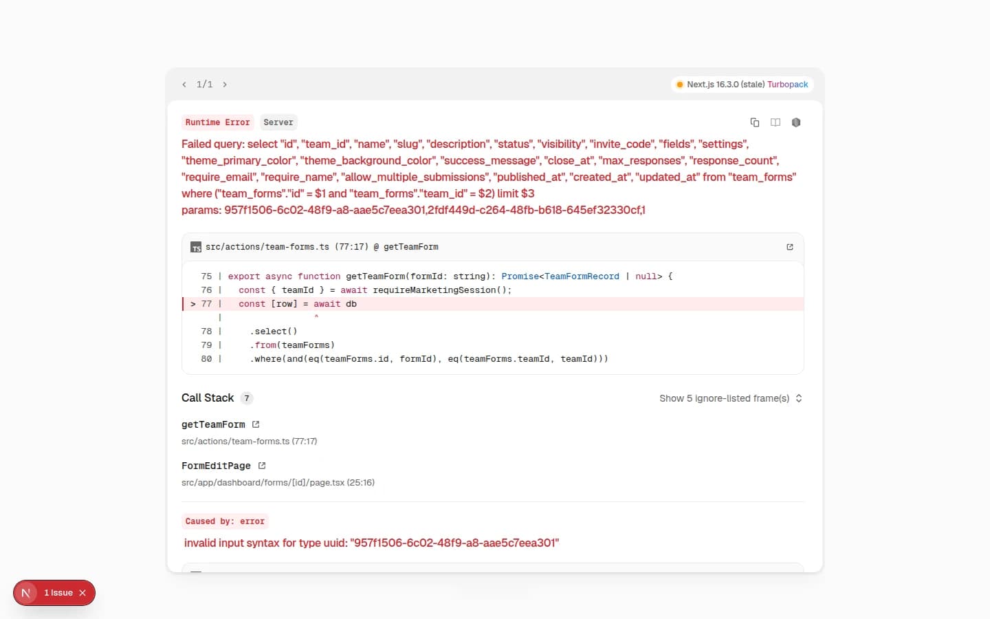 Form editor Preview tab showing the customer-facing form layout inside the dashboard