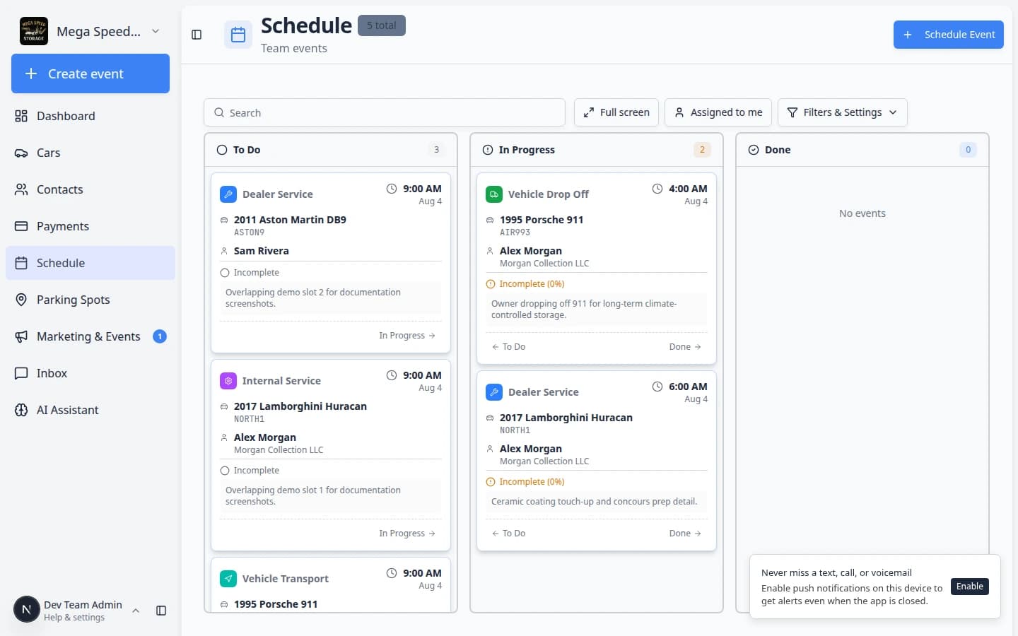 Grouped events dialog listing multiple appointments that share the same busy time slot