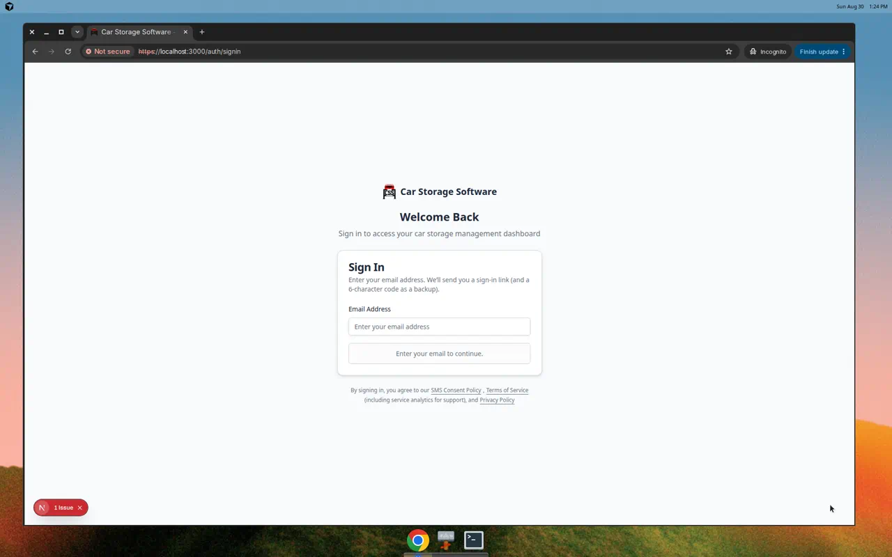 Staff sign-in page showing email field and Continue button for magic link sign-in